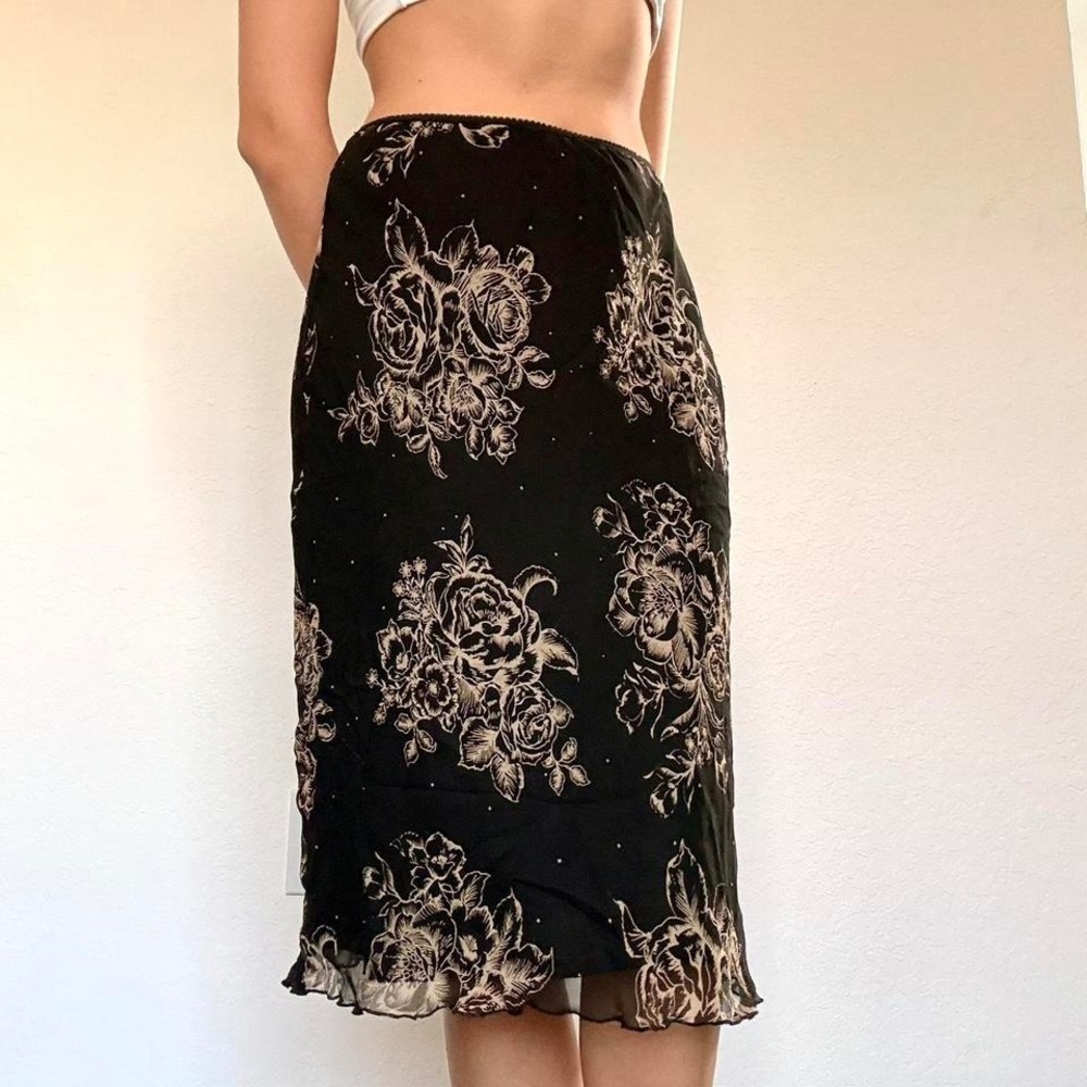 Y2K Black Silk Midi Skirt
